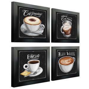 Quadro Decorativo Café Expresso Padaria Cozinha 12x12cm 4 un Arte na Arte Moldura Preta