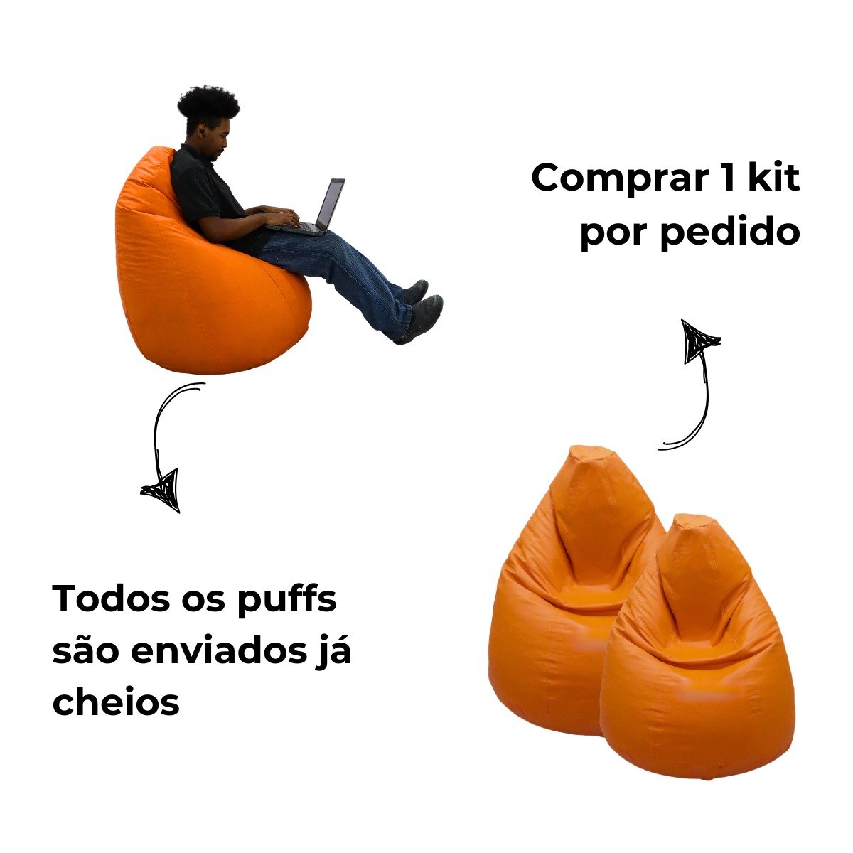 Puff Almofadão Retangular Gigante Eventos Conforto Cheio Casa Quarto - Laranja - 2