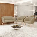 Ver imagem 2 de Kit 01 Namoradeira 02 Lugares e 02 Poltronas Stella Suede Pés Palito Natural - D’Rossi - Marrom Rato