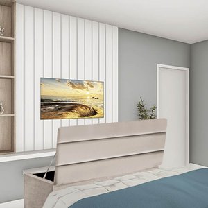 Calçadeira Baú Recamier Queen 160CM Argentina Courino Bege - D A DECOR