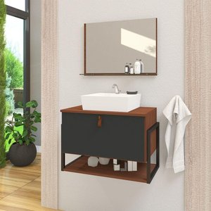 Gabinete de Banheiro Vegas 1 Prateleira 1 Porta 60cm Natura e Cinza Titanium - Cinza