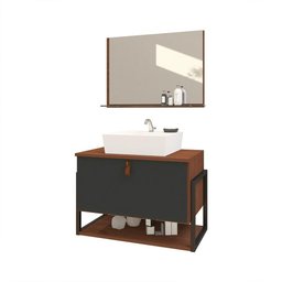 Gabinete de Banheiro Vegas 1 Prateleira 1 Porta 60cm Natura e Cinza Titanium - Cinza - 2