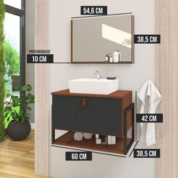Gabinete de Banheiro Vegas 1 Prateleira 1 Porta 60cm Natura e Cinza Titanium - Cinza - 3