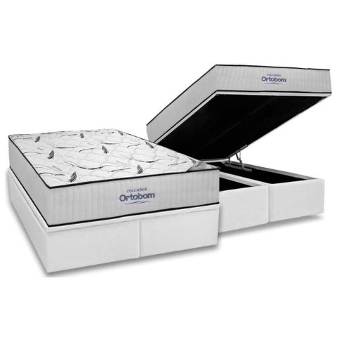 Cama Box Baú Queen: Colchão Espuma D45 Ortobom Highfoam + Base Crc Courano White (158x198)