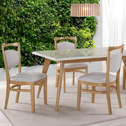 Cadeira Brasília em Madeira Maciça Amêndoa com Assento e Encosto Estofado Tecido Serene - 2