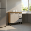 Ver imagem 1 de Balcão 3 Portas e 2 Gavetas Cozinha Armário Compacto 90cm Isadora - Damasco/Offwhite