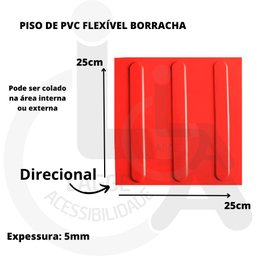 KIT 16 PÇS PISO TÁTIL PVC 25x25 DIRECIONAL VERMELHO - 3