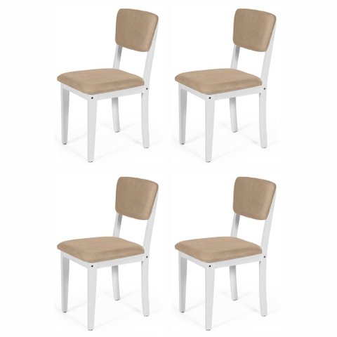Kit 4 Cadeiras de Jantar Madeira Maciça Estofadas Ella Branco e Bege - Straub Web