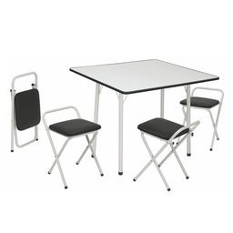 Conjunto de Mesa Dani Quadrada Dobrável Branco e Preto 4 Banquetas - Criativa 439/101 - 1