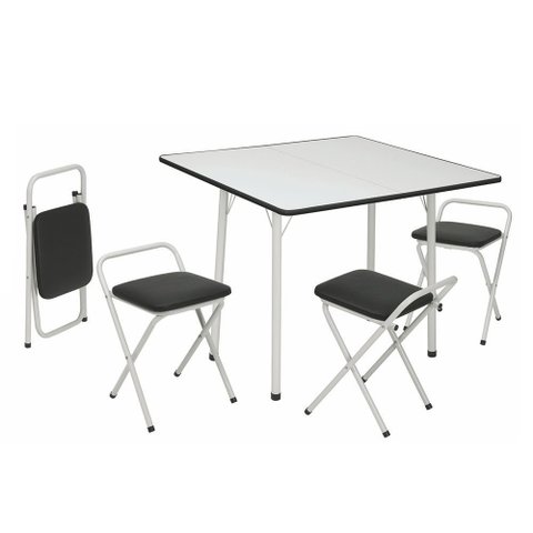 Conjunto de Mesa Dani Quadrada Dobrável Branco e Preto 4 Banquetas - Criativa 439/101
