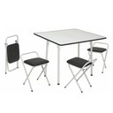 Ver imagem 1 de Conjunto de Mesa Dani Quadrada Dobrável Branco e Preto 4 Banquetas - Criativa 439/101
