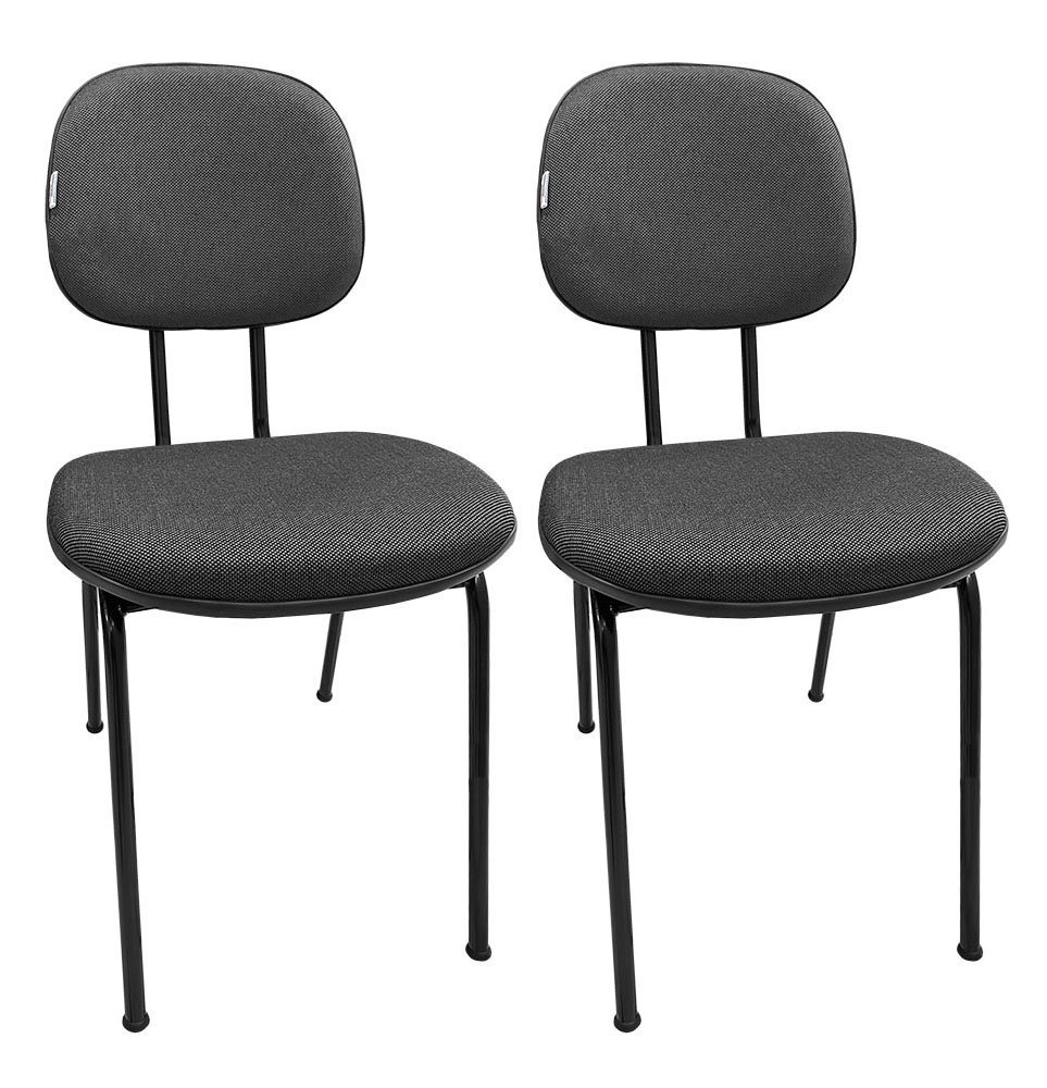 Kit 2 Cadeiras de Escritório Secretaria Fixa Pé Palito Tecido JSerrano Cinza Com Preto para Recepção