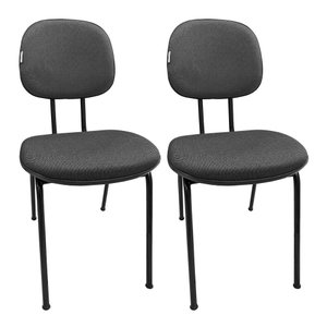 Kit 2 Cadeiras de Escritório Secretaria Fixa Pé Palito Tecido JSerrano Cinza Com Preto para Recepção