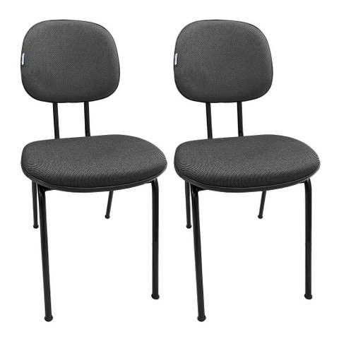Kit 2 Cadeiras de Escritório Secretaria Fixa Pé Palito Tecido Jserrano Cinza com Preto para Recepção