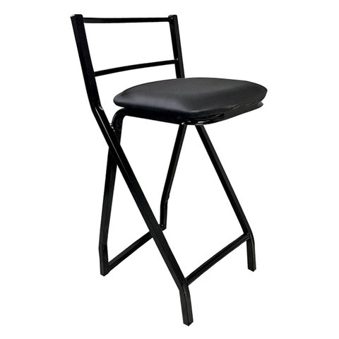 Banqueta Gourmet Alta Metal Estilo Industrial Assento Corino Preto