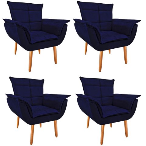 Kit 4 Poltronas Opala GatMagazine-Suede Azul Marinho