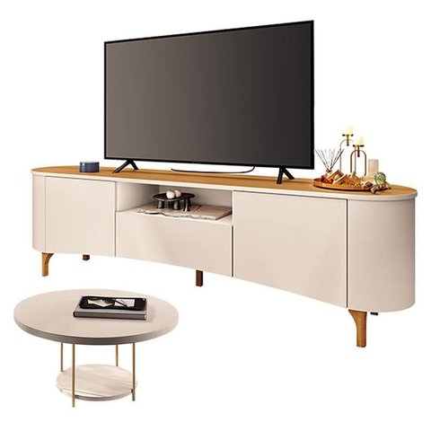 Rack Bancada Elara Off White Cinamomo com Mesa de Centro Sky Off White - Hb Móveis