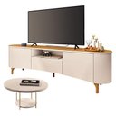 Ver imagem 1 de Rack Bancada Elara Off White Cinamomo com Mesa de Centro Sky Off White - Hb Móveis