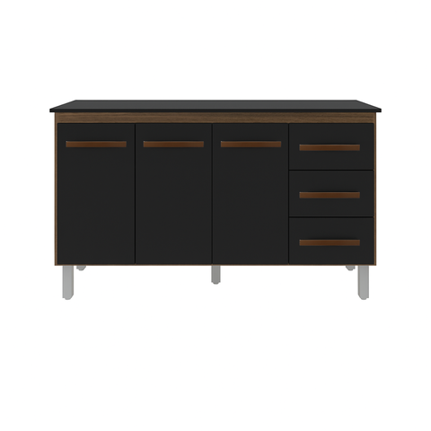 Kit Balcão Gabinete 138cm Carina Savana/preto com Tampo 140cm Preto