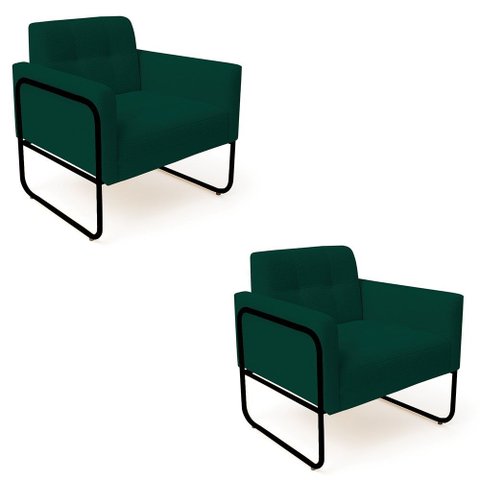 Poltrona Sala Industrial Alta Tubo Preto Kit 2 Elisa Bouclê Verde D03 - D’Rossi