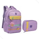 Ver imagem 1 de Kit Mochila Infantil Juvenil Escolar de Costas com Estojo:roxo