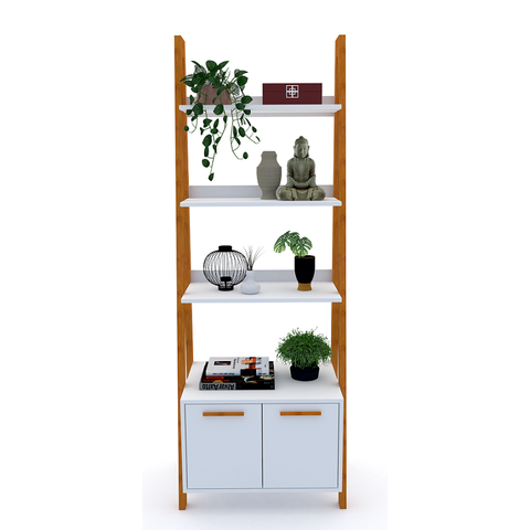Estante Kisi Prateleiras Armário Mdf Branco e Madeira 180x65x45 Donna 0205epa01