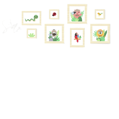 Quadros Placas mdf 6mm quarto safari infantil 8un 20x20