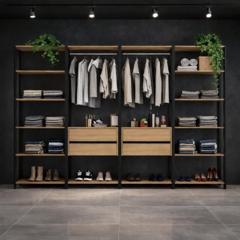 Guarda-roupa Closet Modulado Texas 4 Gavetas 270cm Multimóveis Mp4787 Preto/madeirado