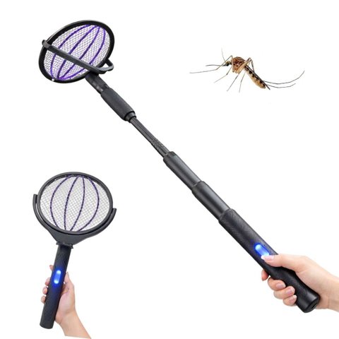 Raquete Mata Mosquito Eletrica Bastao Extensivel Luz Uv Mosca Pernilongo Inseto Mesa Parede Quarto S