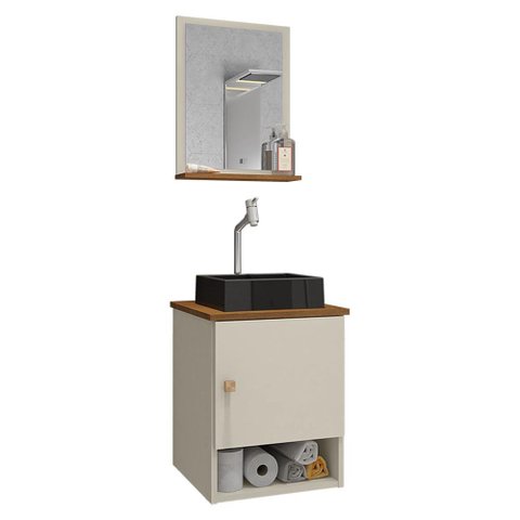 Conjunto de Banheiro com Gabinete 1 Porta, Cuba com Valvula, Torneira e 1 Espelheira Lima