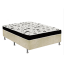 Ver imagem 1 de Cama Box Casal Suede Bege + Colchão Casal Suede Preto Espuma 138x188x55