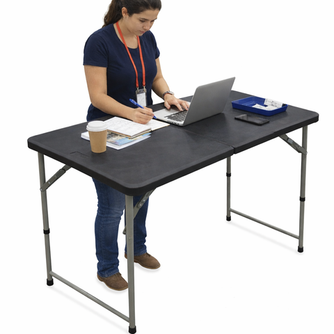 Mesa Dobrável Vira Maleta com 3 Regulagens de Altura Cor Preta