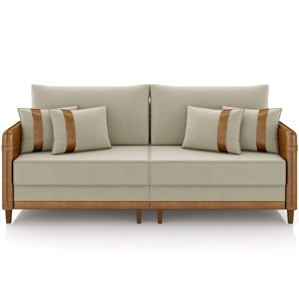 Sofá 3 Lugares Sala de Estar Living 232cm Asbury K01 Veludo Bege Couríssimo Camel - Lyam Decor - 3