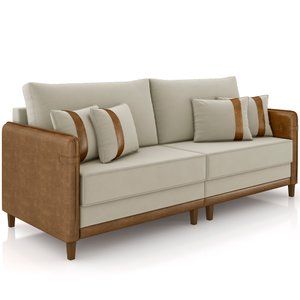 Sofá 3 Lugares Sala de Estar Living 232cm Asbury K01 Veludo Bege Couríssimo Camel - Lyam Decor