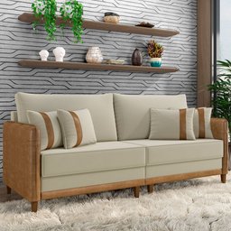 Sofá 3 Lugares Sala de Estar Living 232cm Asbury K01 Veludo Bege Couríssimo Camel - Lyam Decor - 2