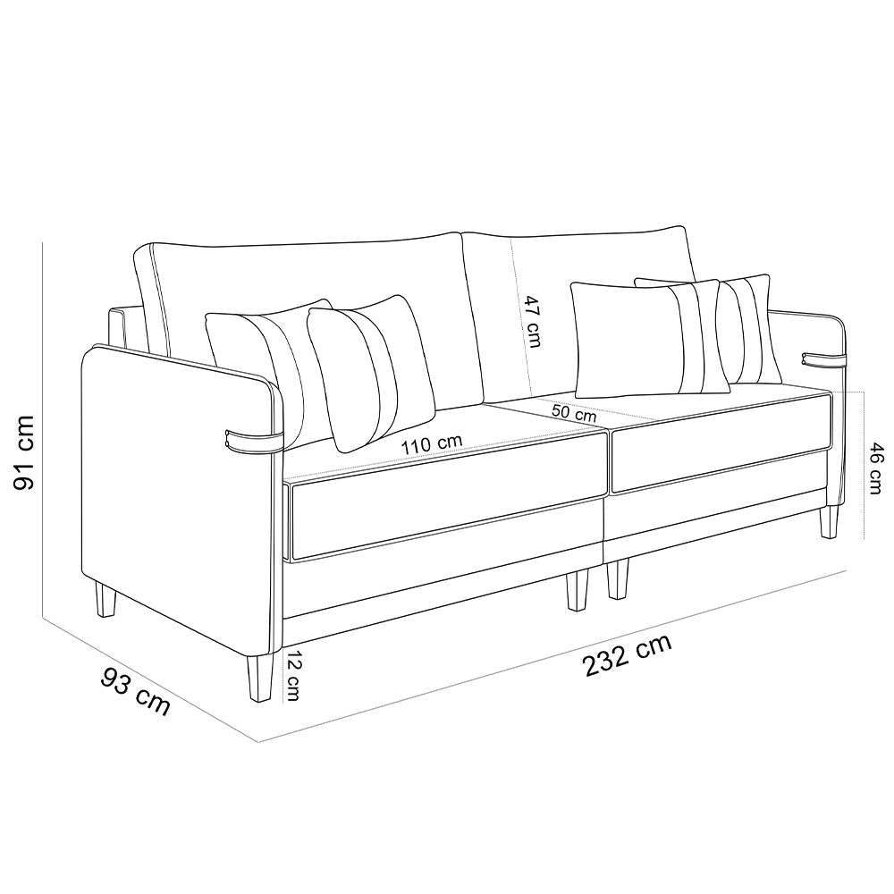 Sofá 3 Lugares Sala de Estar Living 232cm Asbury K01 Veludo Bege Couríssimo Camel - Lyam Decor - 5