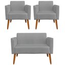 Ver imagem 1 de Conjunto Namoradeira e 2 Poltronas Decorativas Isabella Pés Palito Madeira Suede Grafite - Gran Belo
