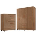 Ver imagem 1 de Kit Guarda-Roupa Casal 6 Portas e Cômoda Sapateira 1 Porta Lisa Carvalho Oak