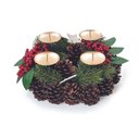 Ver imagem 1 de Porta 4 Velas Guirlanda com Pinhas e Frutas e Detalhes em Vermelho 28cm - Cromus