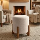 Ver imagem 5 de Kit Poltrona e Puff Luna Decorativa Curvo Orgânico Boucle Bege - Montanaris Decor