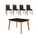 Ver imagem 1 de Mesa Jantar Jade 120x90cm Preto com 4 Cadeiras Estofadas em Couro Pu Preta Base Madeira Maciça Mel
