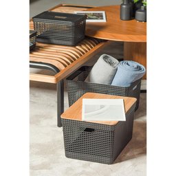 Cesto Organizador Grid Com Tampa De Bambu 2,5l Preto - OU - 2