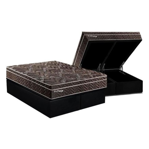 Cama Box Baú Queen: Colchão Molas Masterpocket Ensacadas Paropas Privilege + Base Crc Suede Black