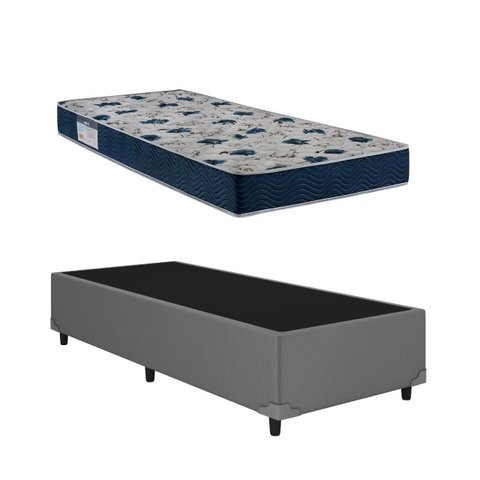 Cama Base Box Solteiro Cinza Colchão Iso 60 D28 - Ortobom