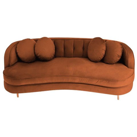 Sofá Curvo 3 Lugares Orgânico Sala Recepção Luxo Panamá 185cm Suede Terracota