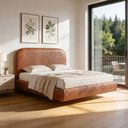 Ver imagem 1 de Cama Casal Flutuante com Cabeceira 140cm Aura W01 Couríssimo Camel - Lyam Decor