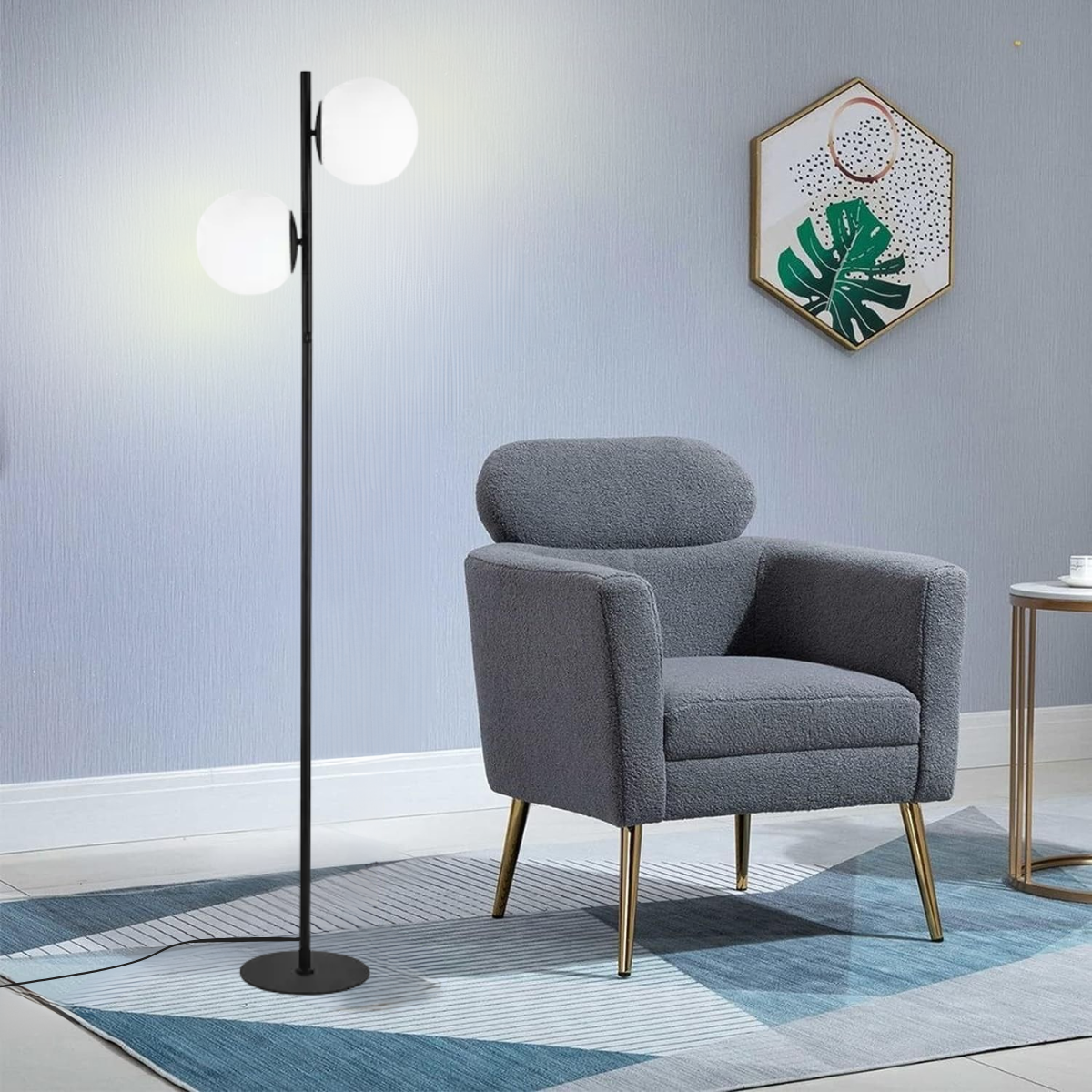 Luminária Piso Chão 162cm Jabuticaba 2 Globos Kjtd-710-preto + 2 Lâmpadas Led 9w Bivolt - 3