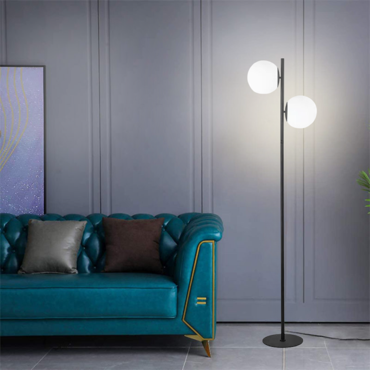 Luminária Piso Chão 162cm Jabuticaba 2 Globos Kjtd-710-preto + 2 Lâmpadas Led 9w Bivolt - 5