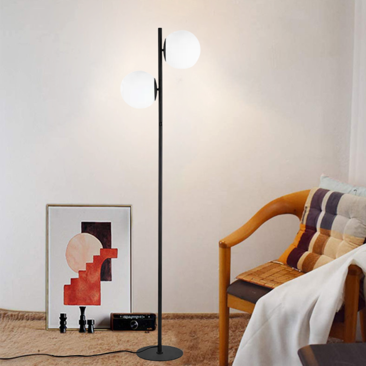 Luminária Piso Chão 162cm Jabuticaba 2 Globos Kjtd-710-preto + 2 Lâmpadas Led 9w Bivolt - 4