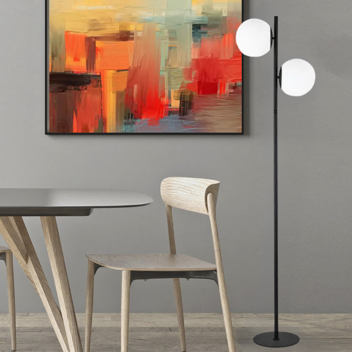 Luminária Piso Chão 162cm Jabuticaba 2 Globos Kjtd-710-preto + 2 Lâmpadas Led 9w Bivolt - 2